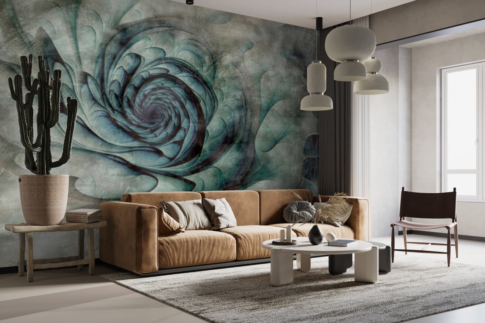 Fotobehang penseelstreken die een afbeelding van een bloem maken