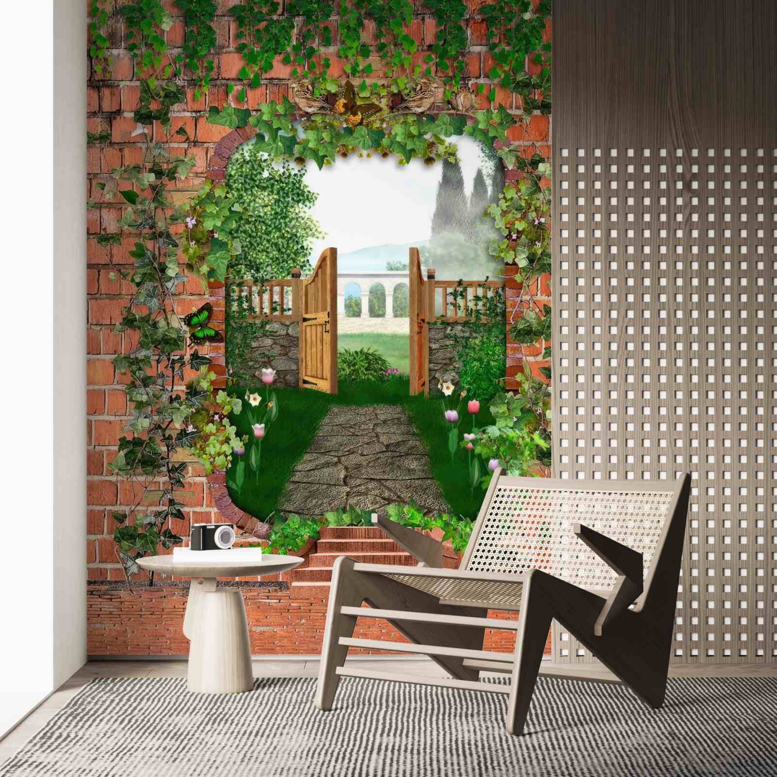 Fotobehang een gat in de muur dat de weg opent naar een geheime wereld