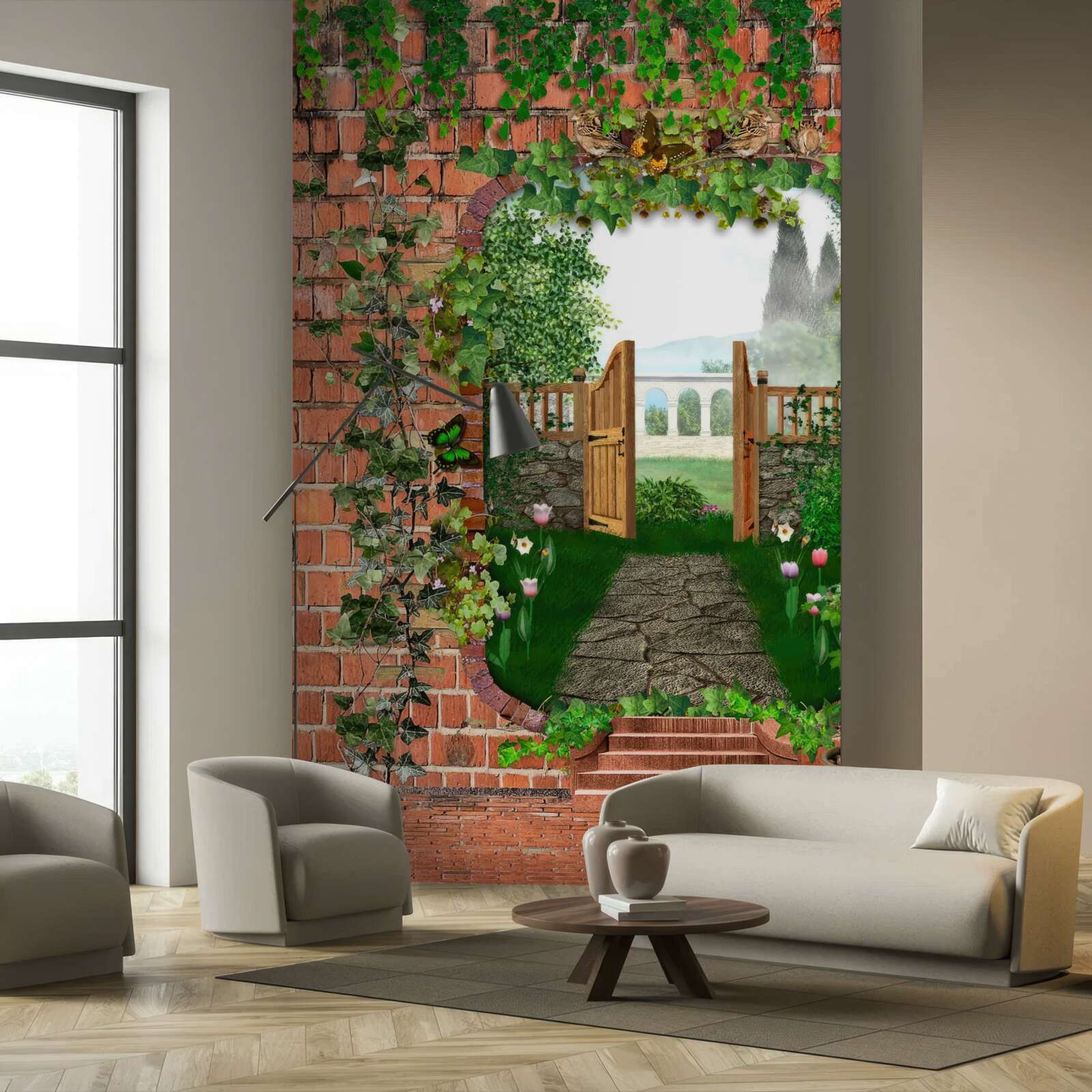 Fotobehang een gat in de muur dat de weg opent naar een geheime wereld