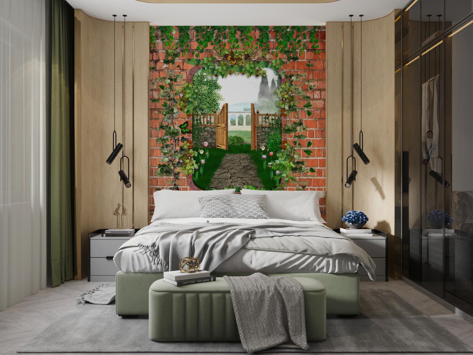 Fotobehang een gat in de muur dat de weg opent naar een geheime wereld