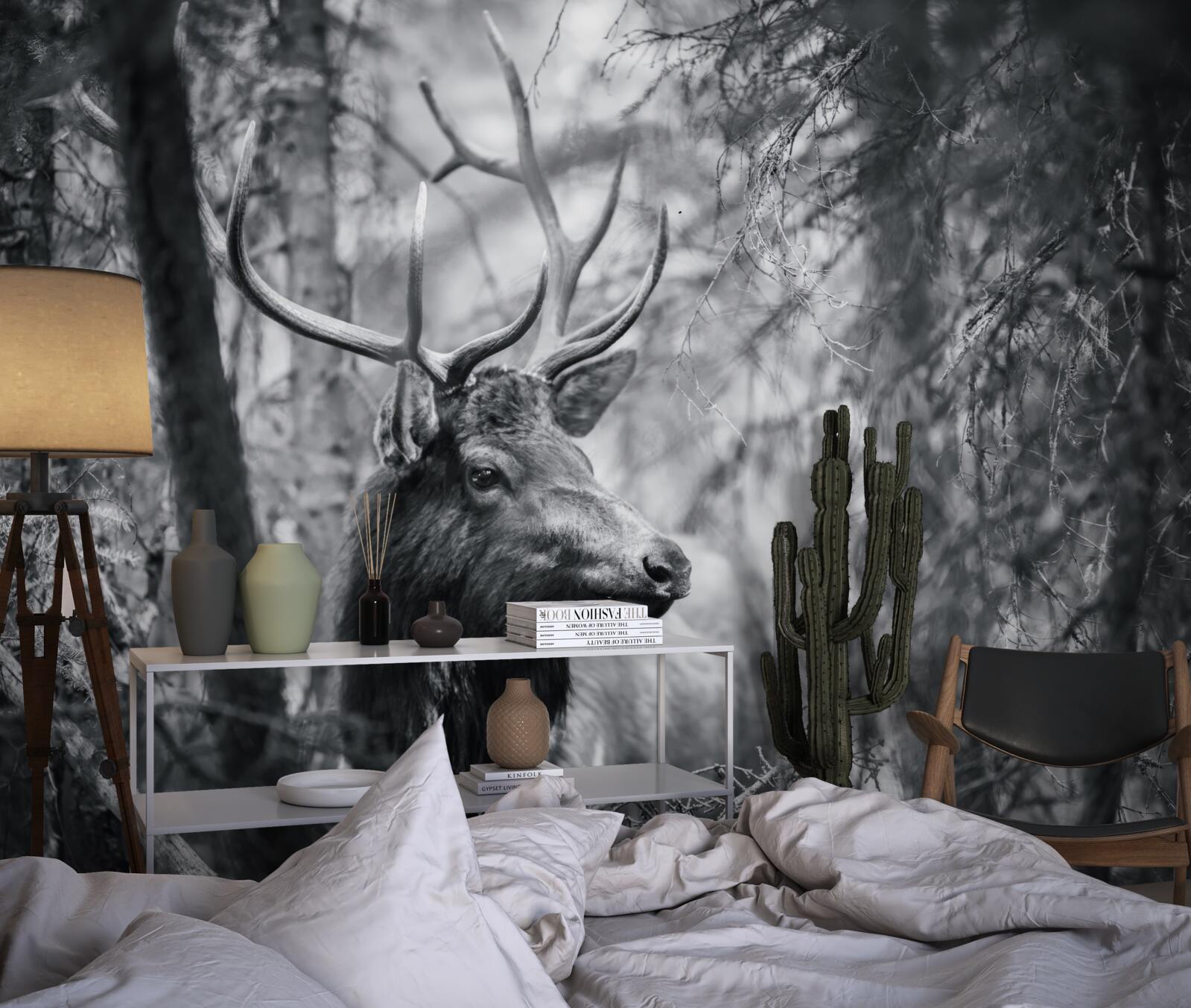 Fotobehang een boshert met horens vormt een pad