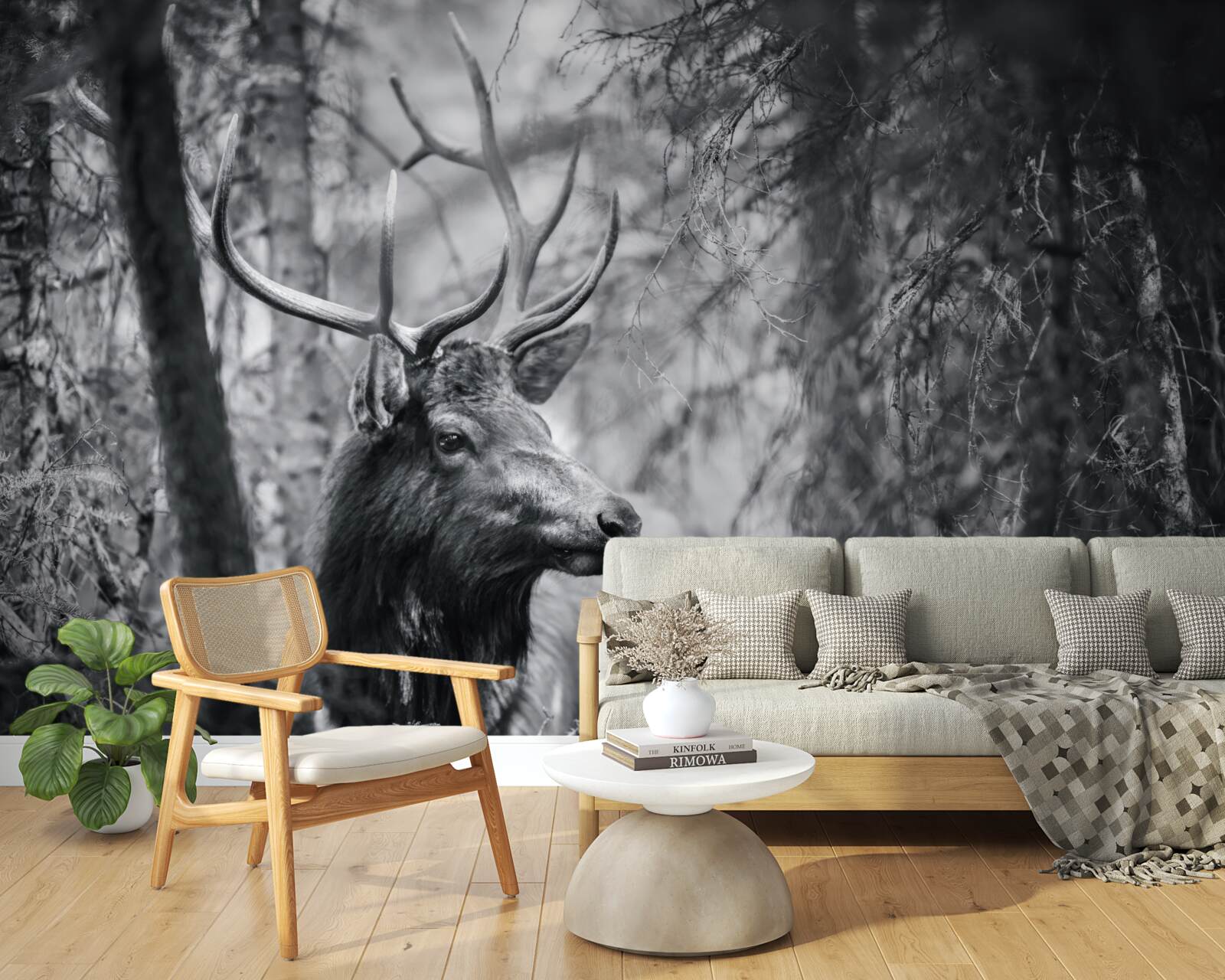 Fotobehang een boshert met horens vormt een pad