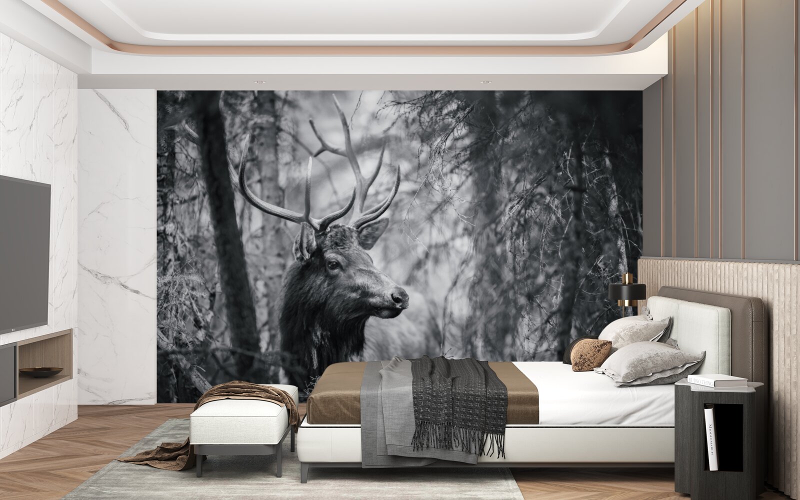 Fotobehang een boshert met horens vormt een pad