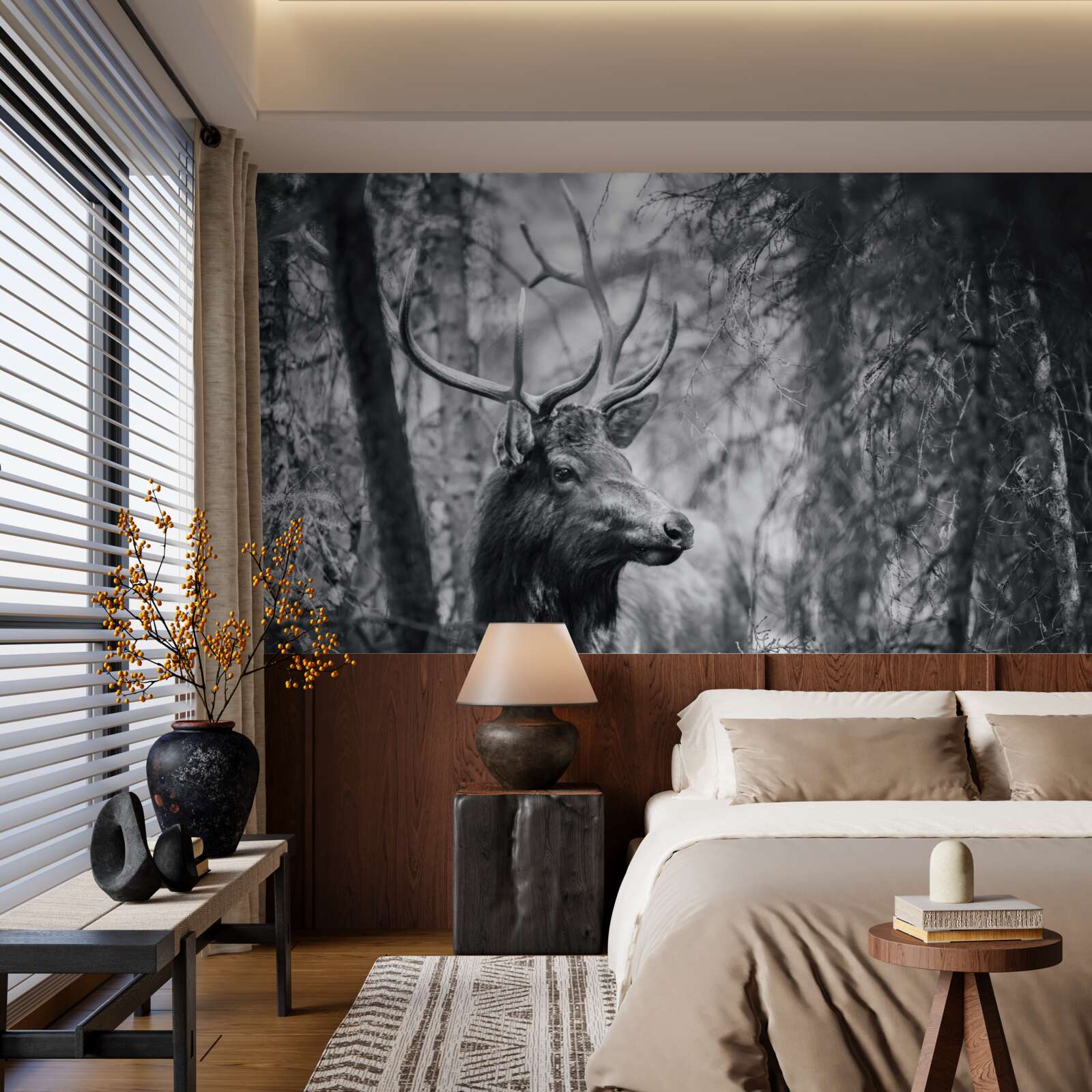 Fotobehang een boshert met horens vormt een pad