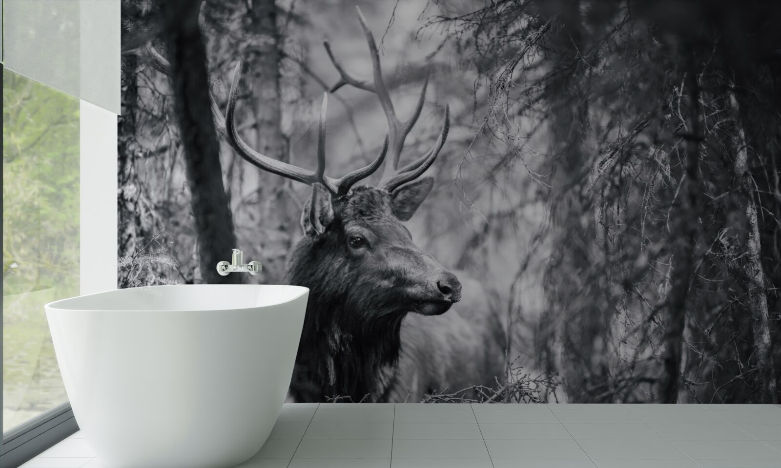 Fotobehang een boshert met horens vormt een pad