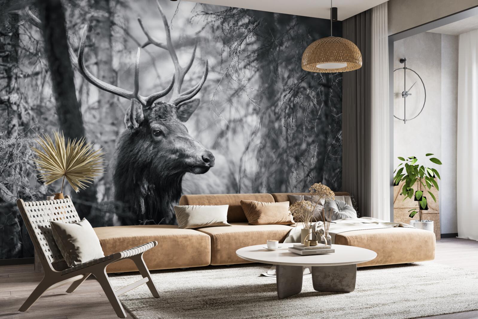 Fotobehang een boshert met horens vormt een pad