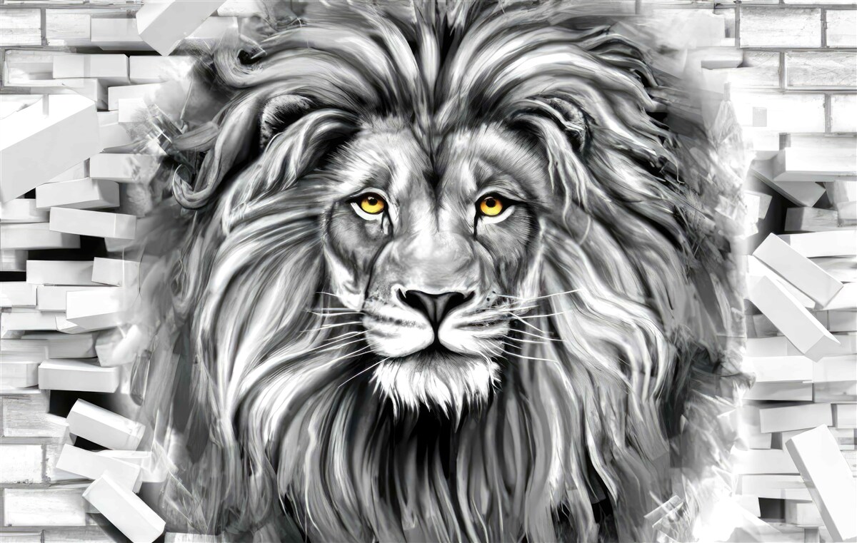 Fotobehang leeuwengezicht in zwart-wit