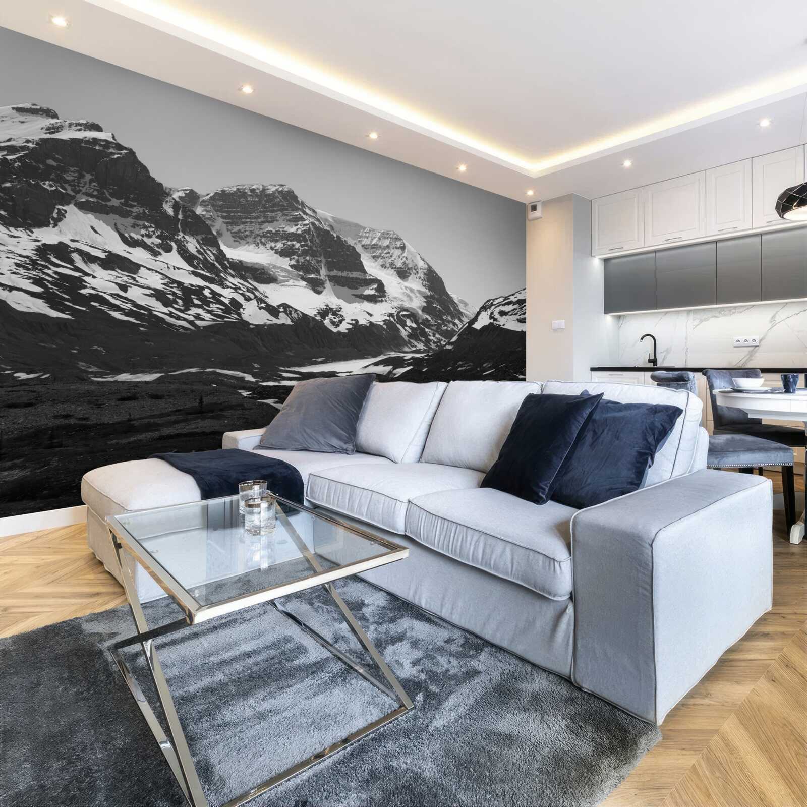 Fotobehang zwart-wit afbeelding van bergen