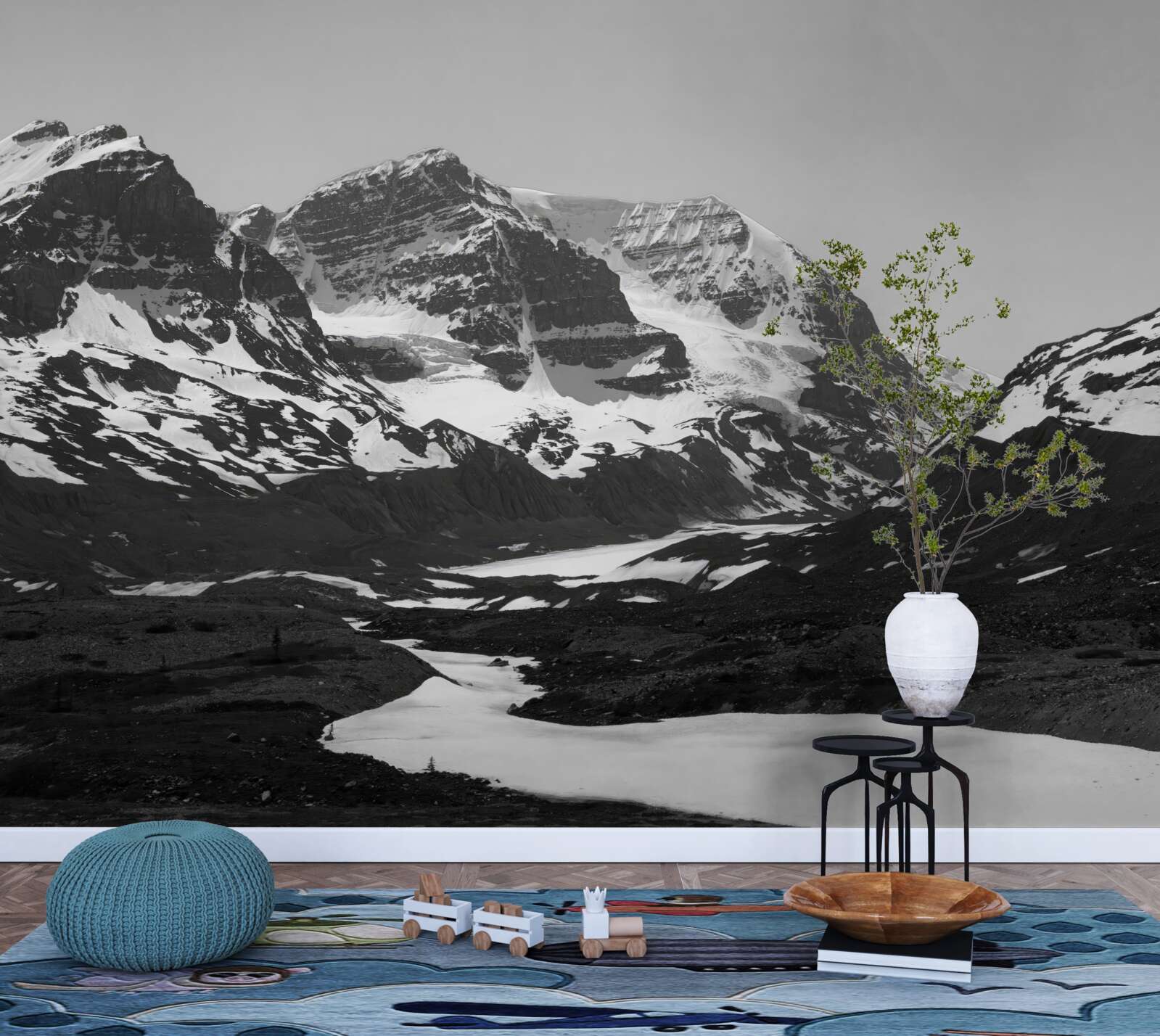 Fotobehang zwart-wit afbeelding van bergen