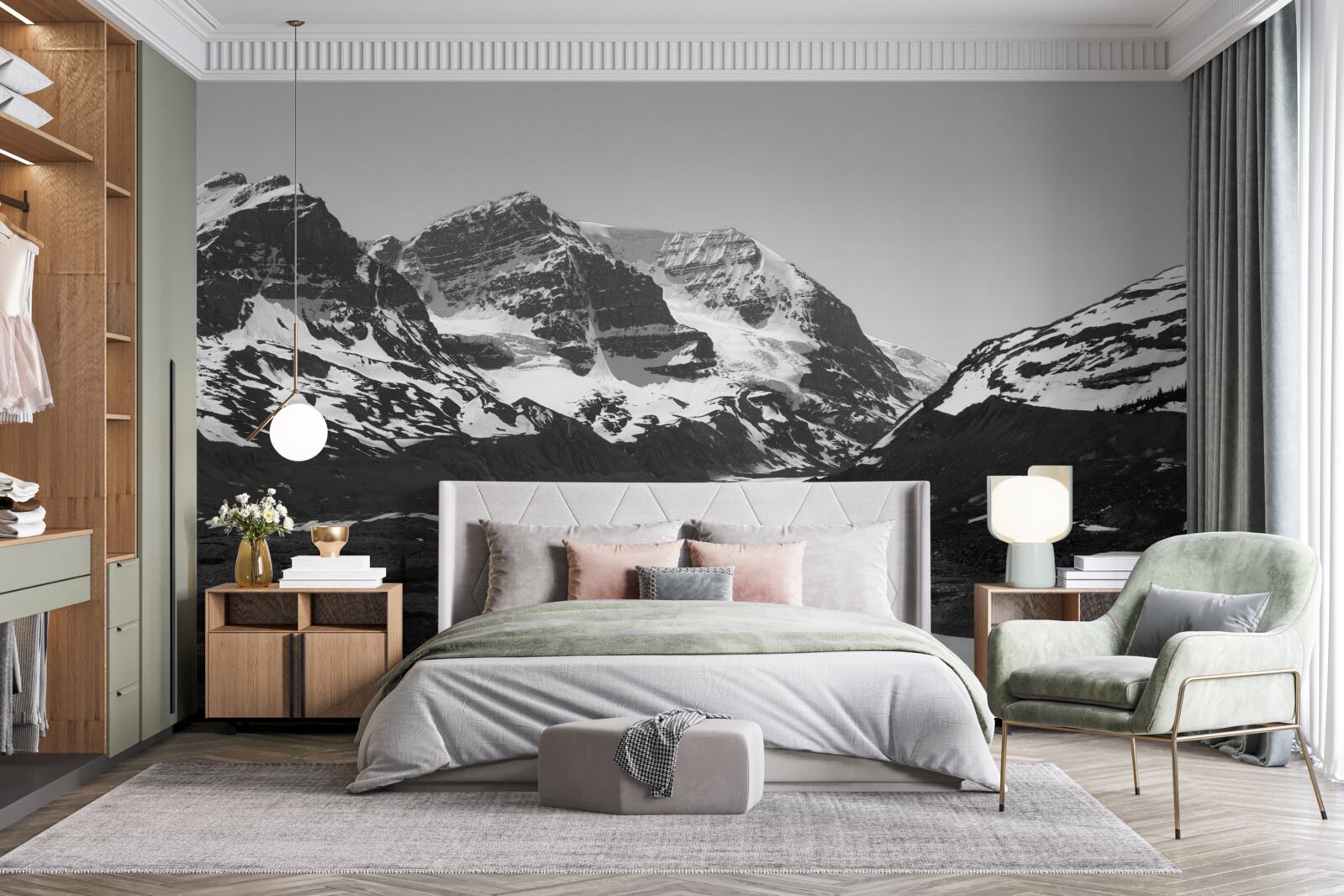 Fotobehang zwart-wit afbeelding van bergen