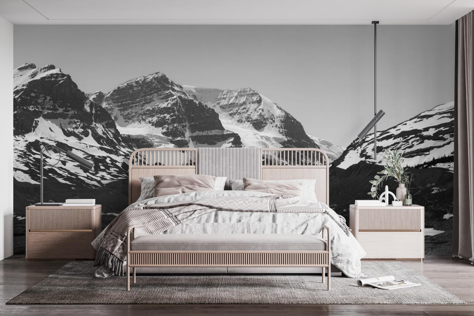 Fotobehang zwart-wit afbeelding van bergen