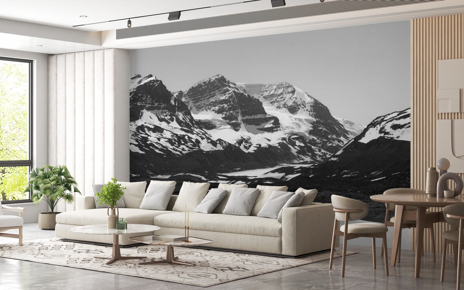 Fotobehang zwart-wit afbeelding van bergen