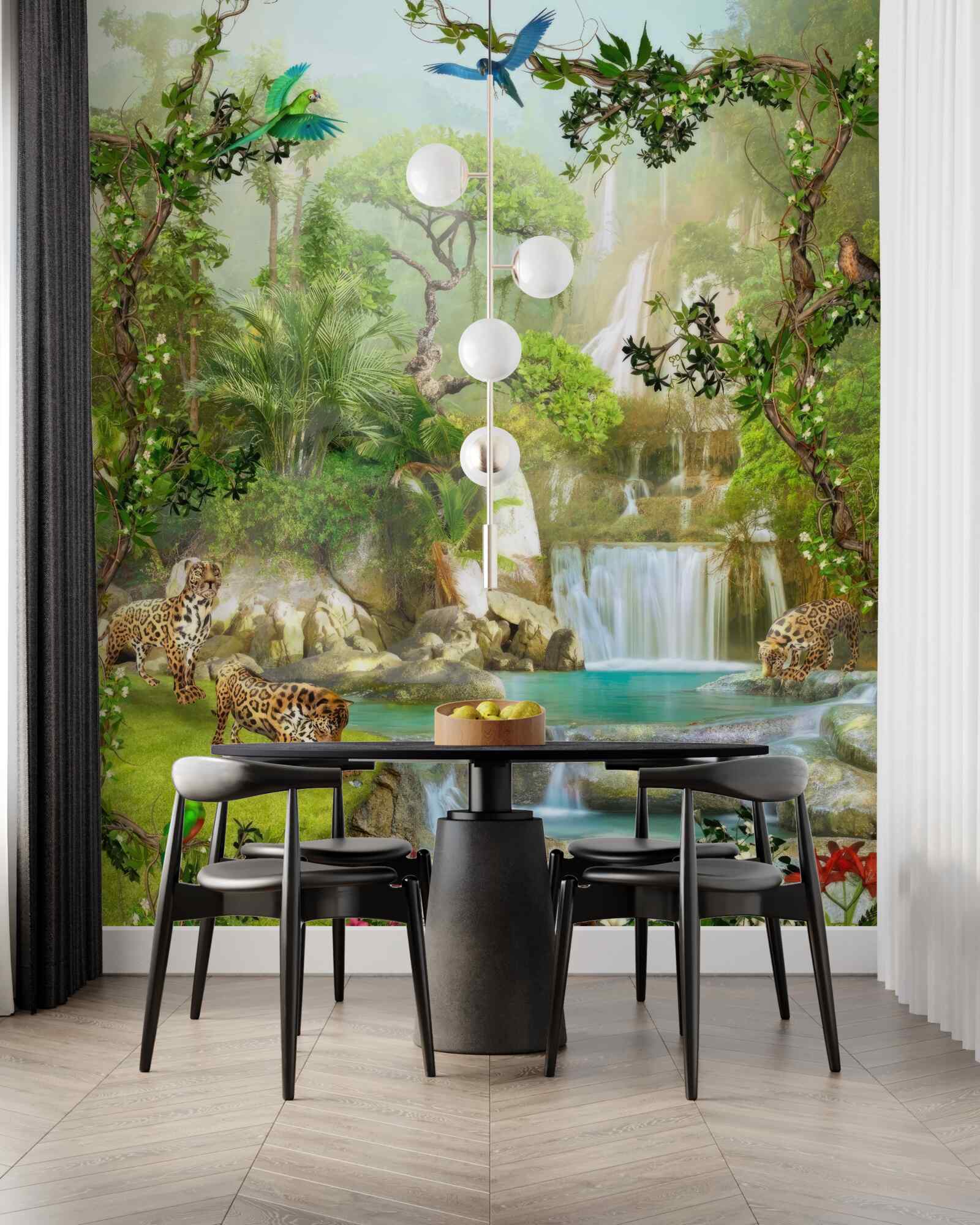 Fotobehang er zijn luipaarden boven de waterval