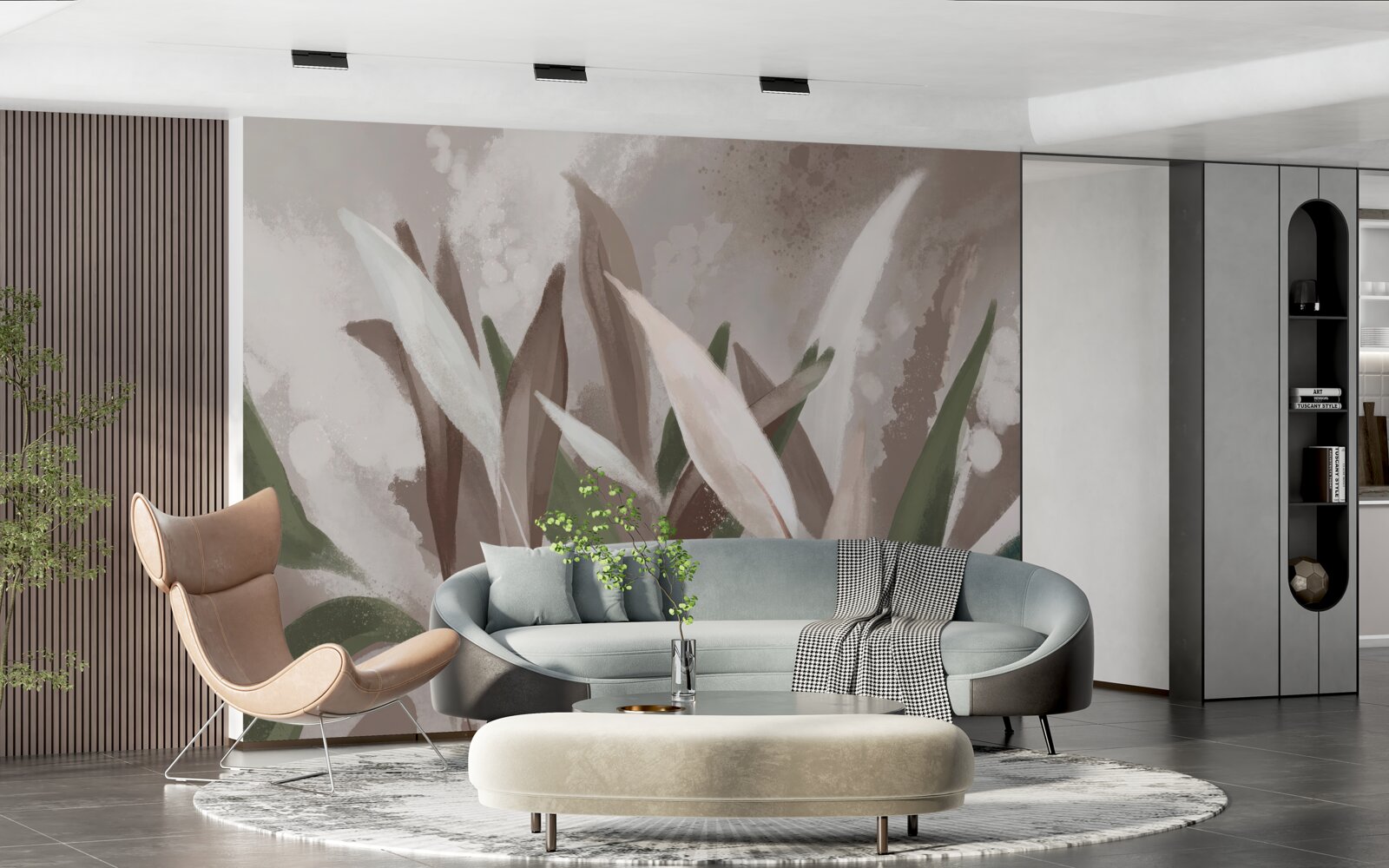 Fotobehang bladeren van verschillende groottes en tinten