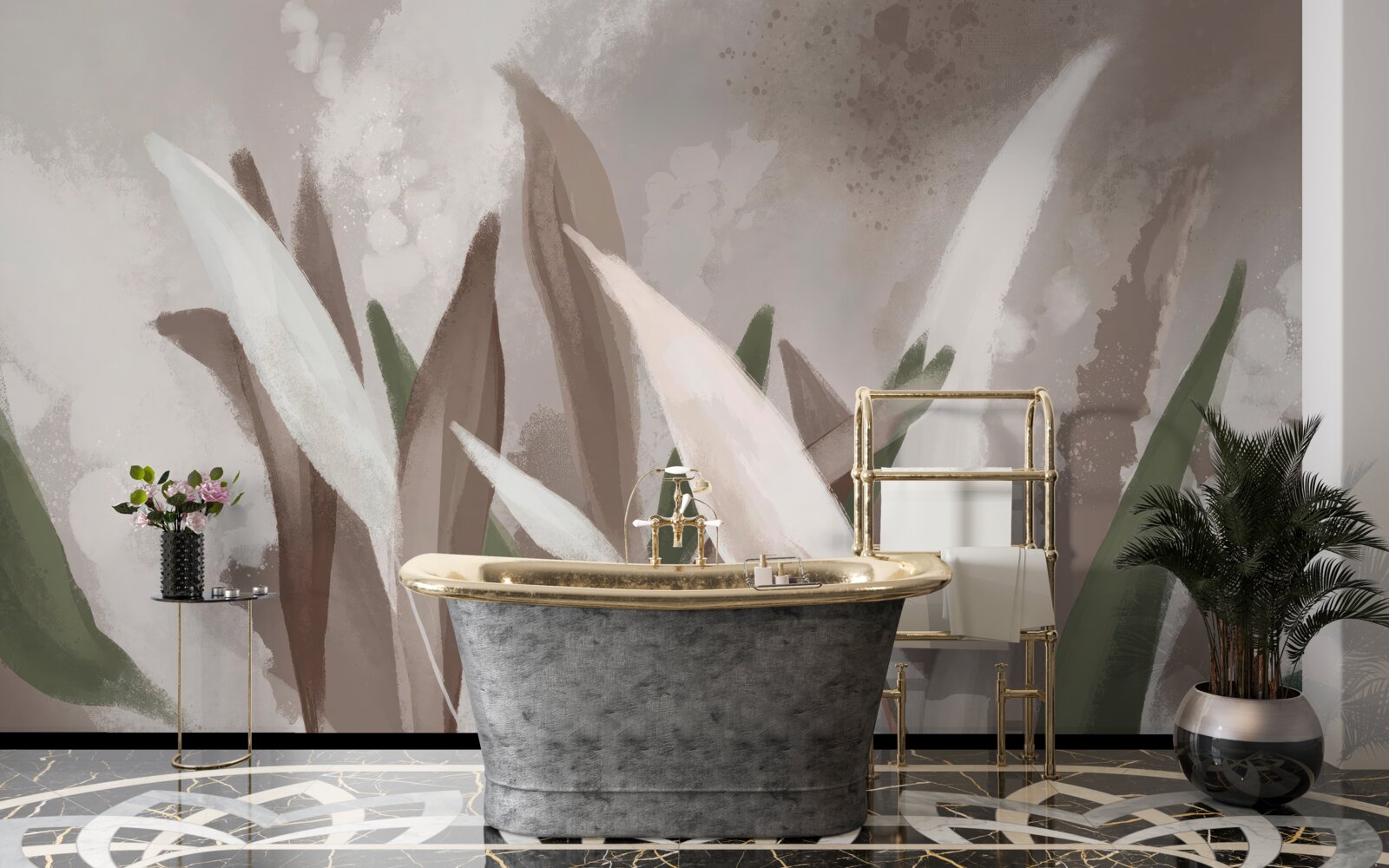 Fotobehang bladeren van verschillende groottes en tinten