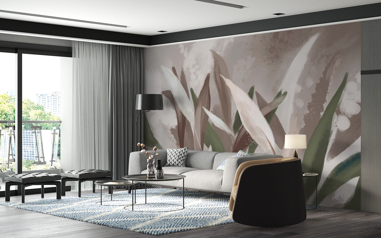 Fotobehang bladeren van verschillende groottes en tinten