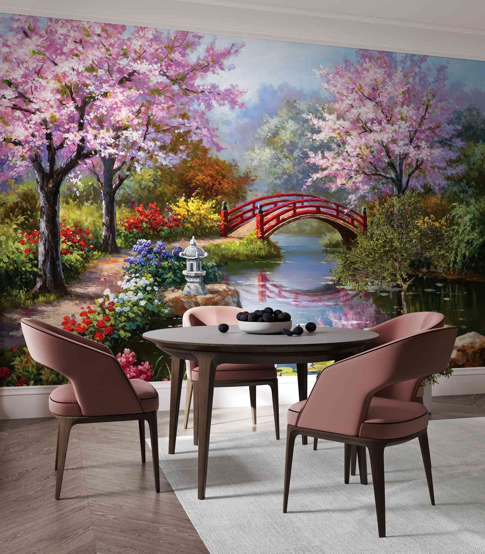 Fotobehang bloeiende tuin in Chinese stijl