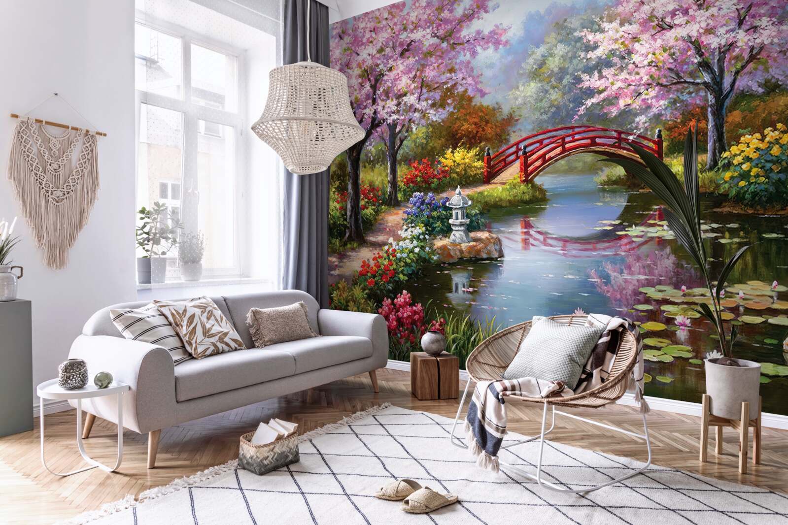 Fotobehang bloeiende tuin in Chinese stijl