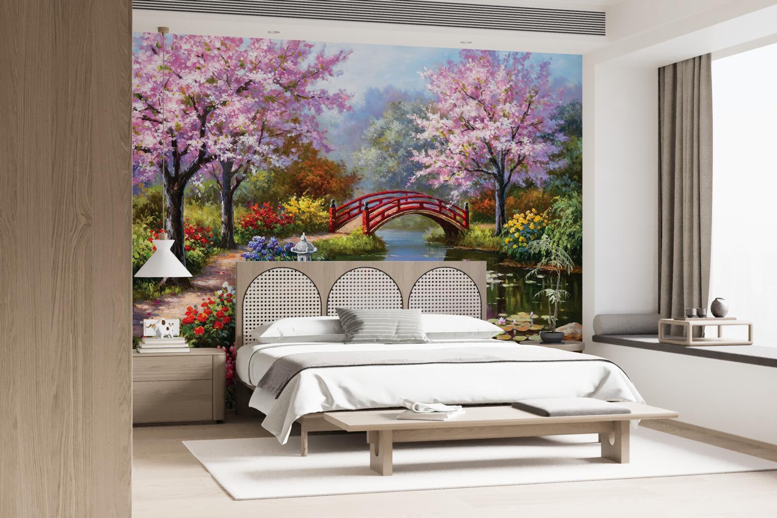 Fotobehang bloeiende tuin in Chinese stijl