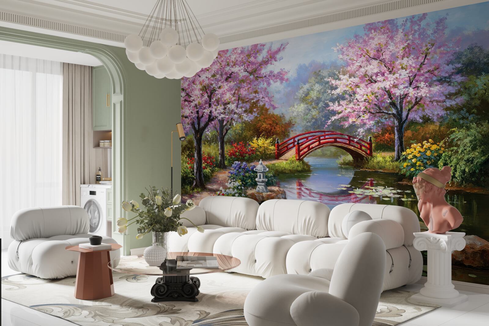 Fotobehang bloeiende tuin in Chinese stijl