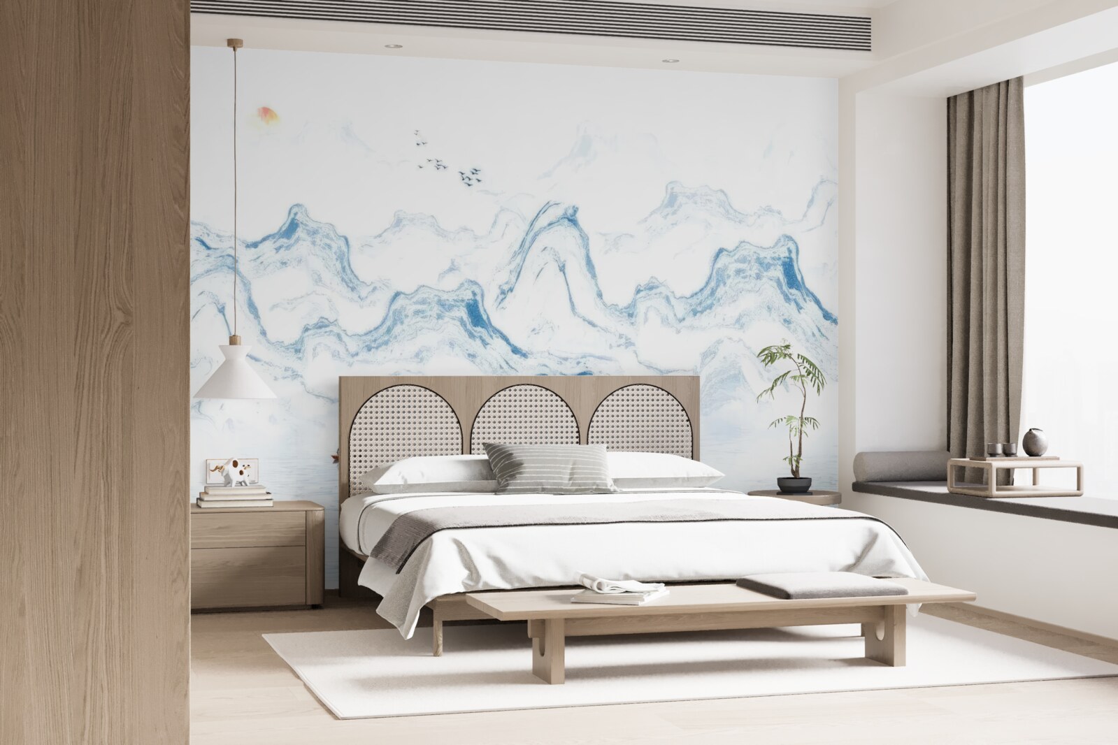 Fotobehang gebogen blauwe lijnen