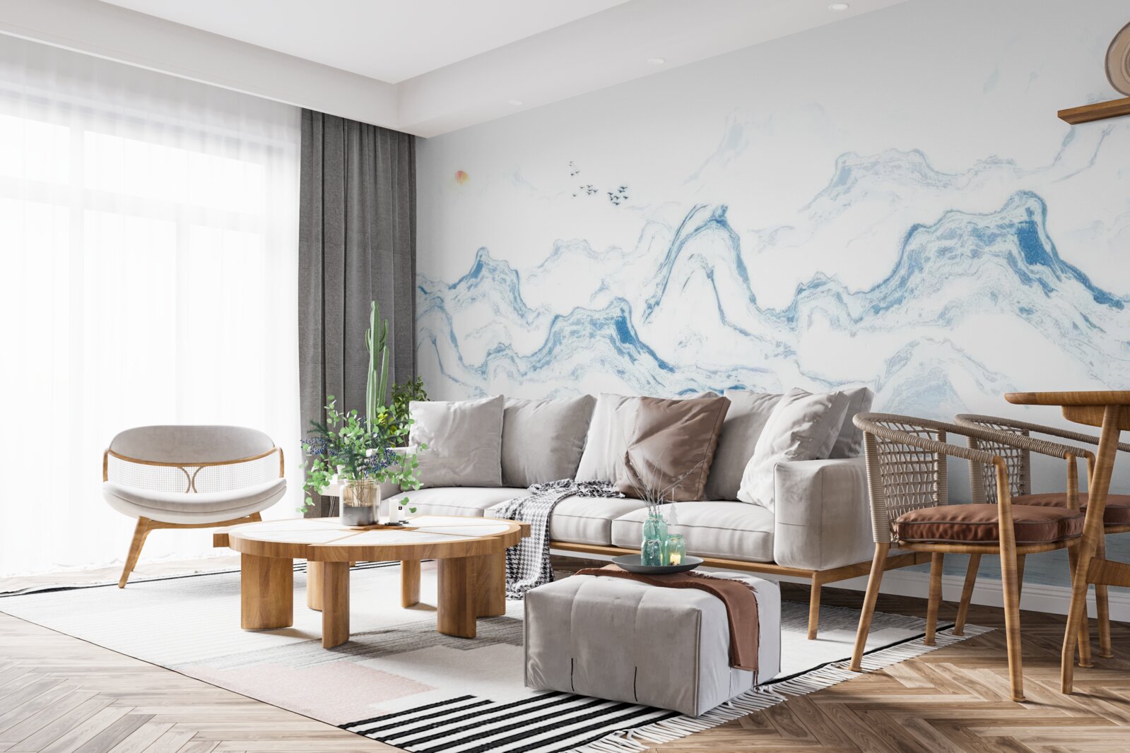 Fotobehang gebogen blauwe lijnen