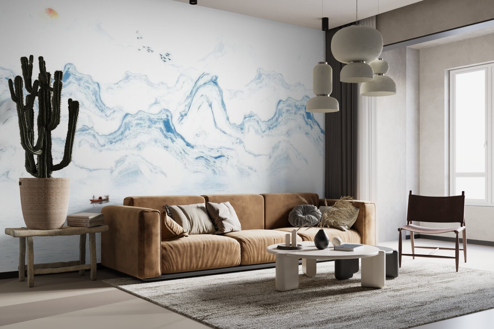 Fotobehang gebogen blauwe lijnen