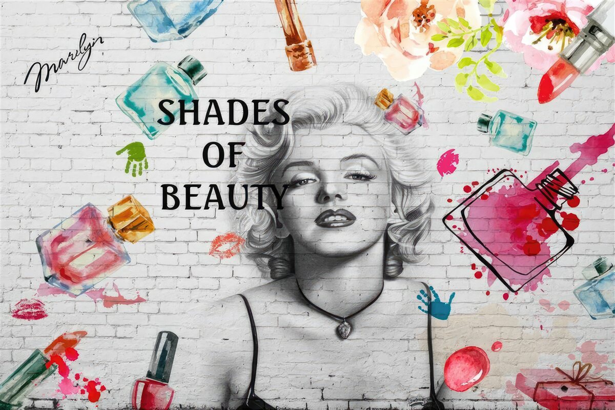 Fotobehang monroe tegen een witte bakstenen muur