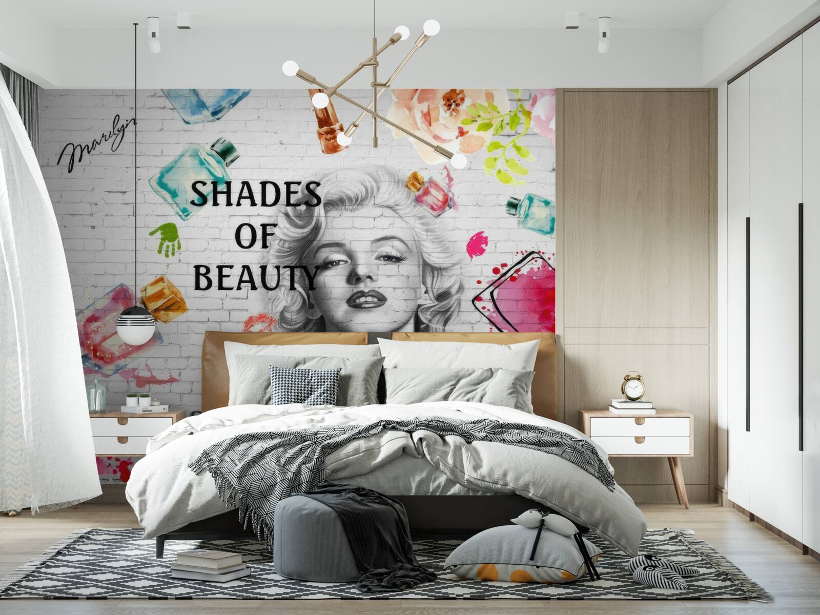 Fotobehang monroe tegen een witte bakstenen muur