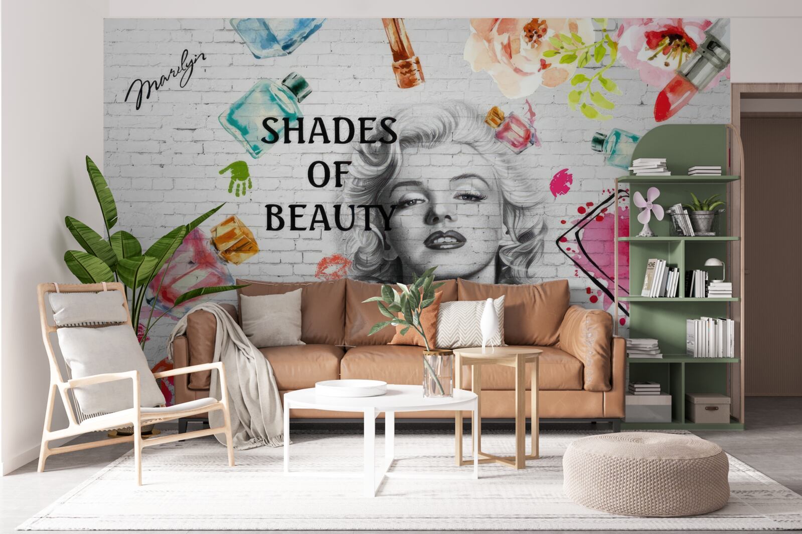 Fotobehang monroe tegen een witte bakstenen muur