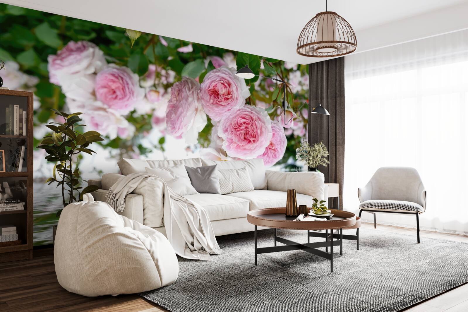 Fotobehang roze rozen aan het water