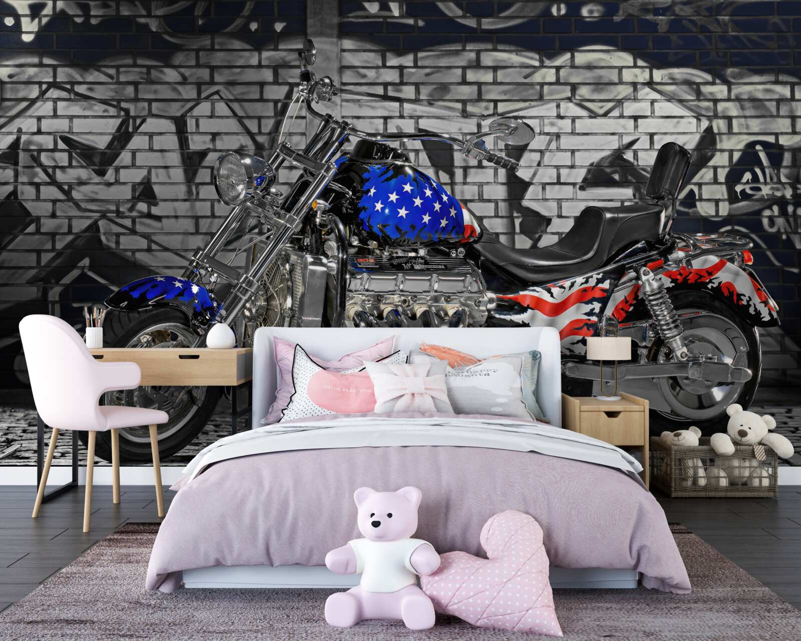 Fotobehang motor naast geschilderde muur