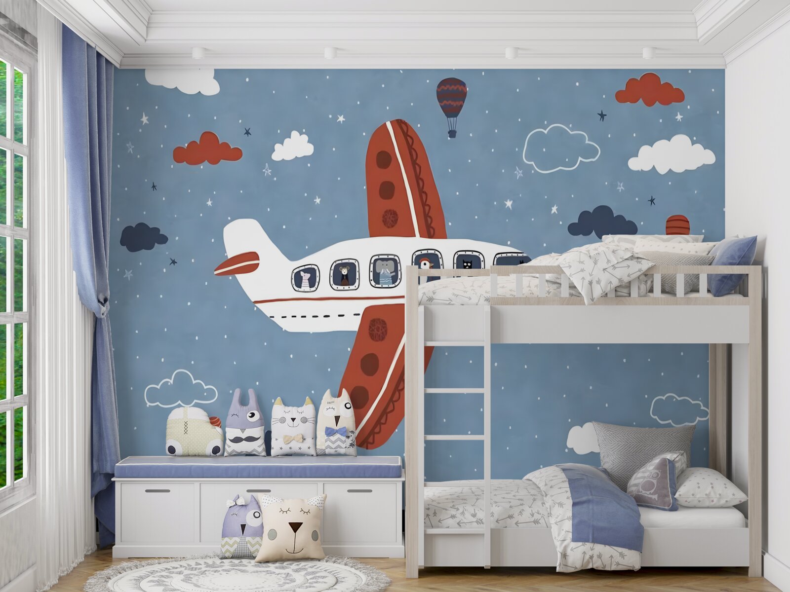 Fotobehang dieren kijken uit vliegtuigraampjes