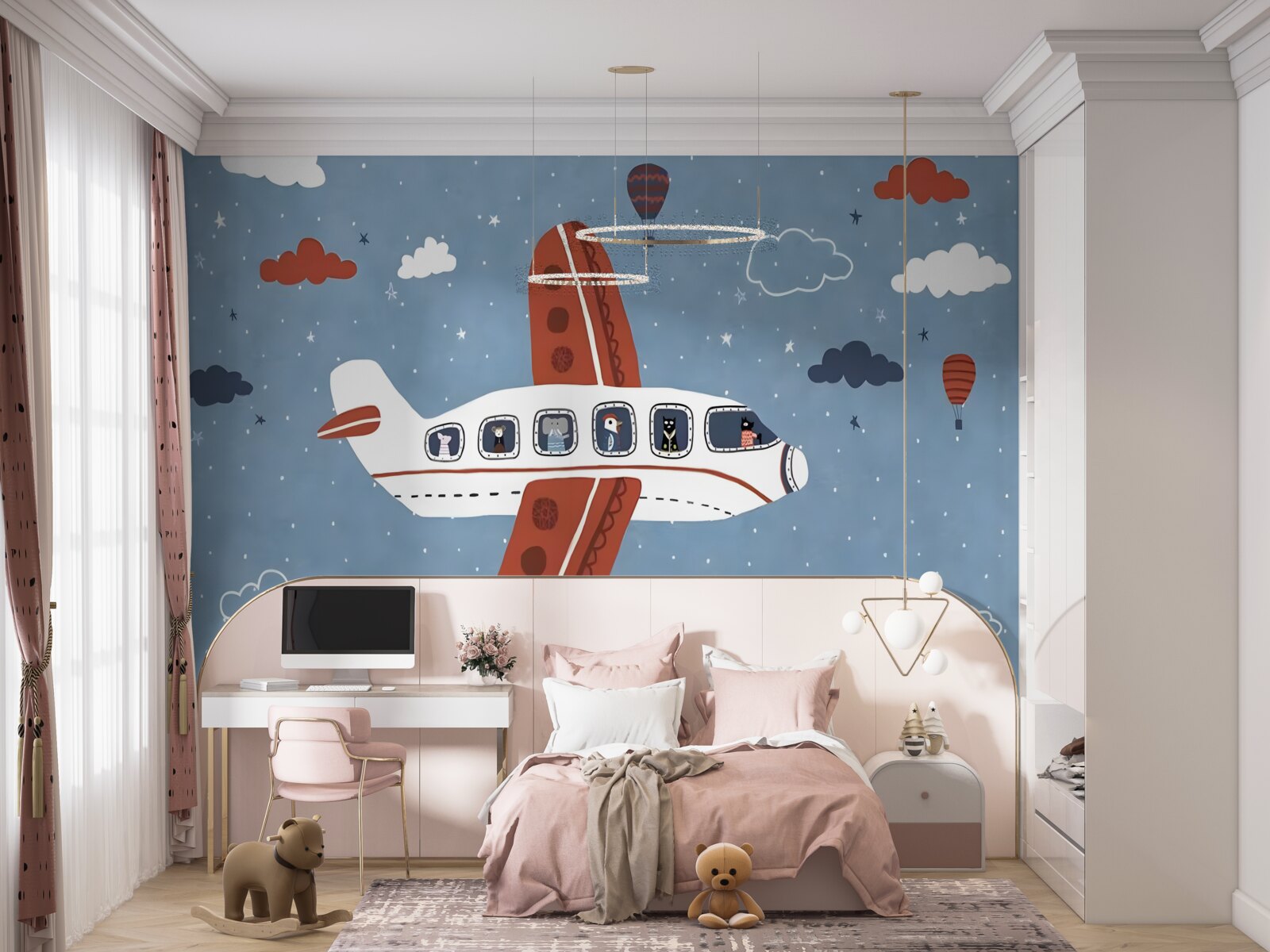 Fotobehang dieren kijken uit vliegtuigraampjes