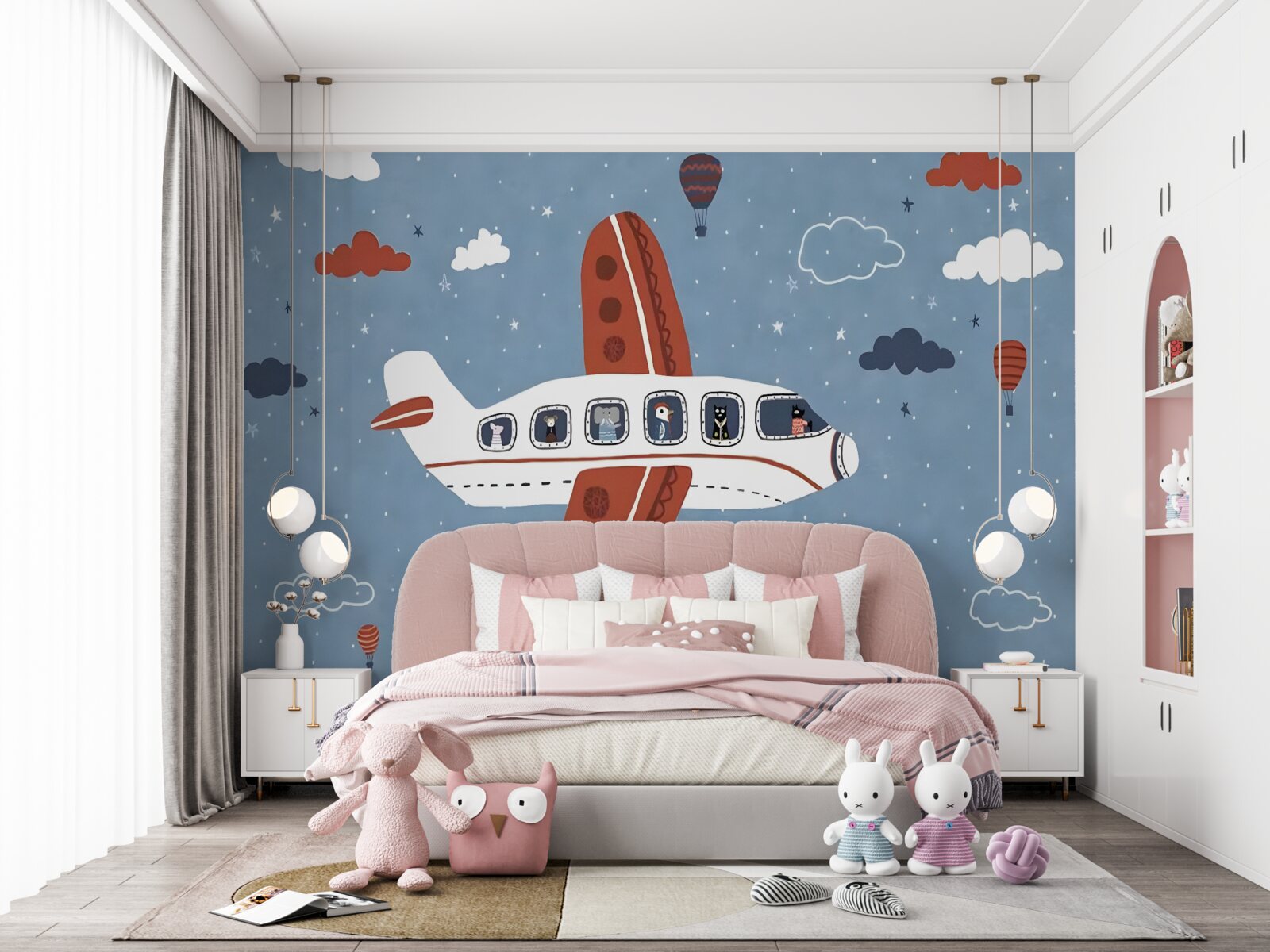 Fotobehang dieren kijken uit vliegtuigraampjes