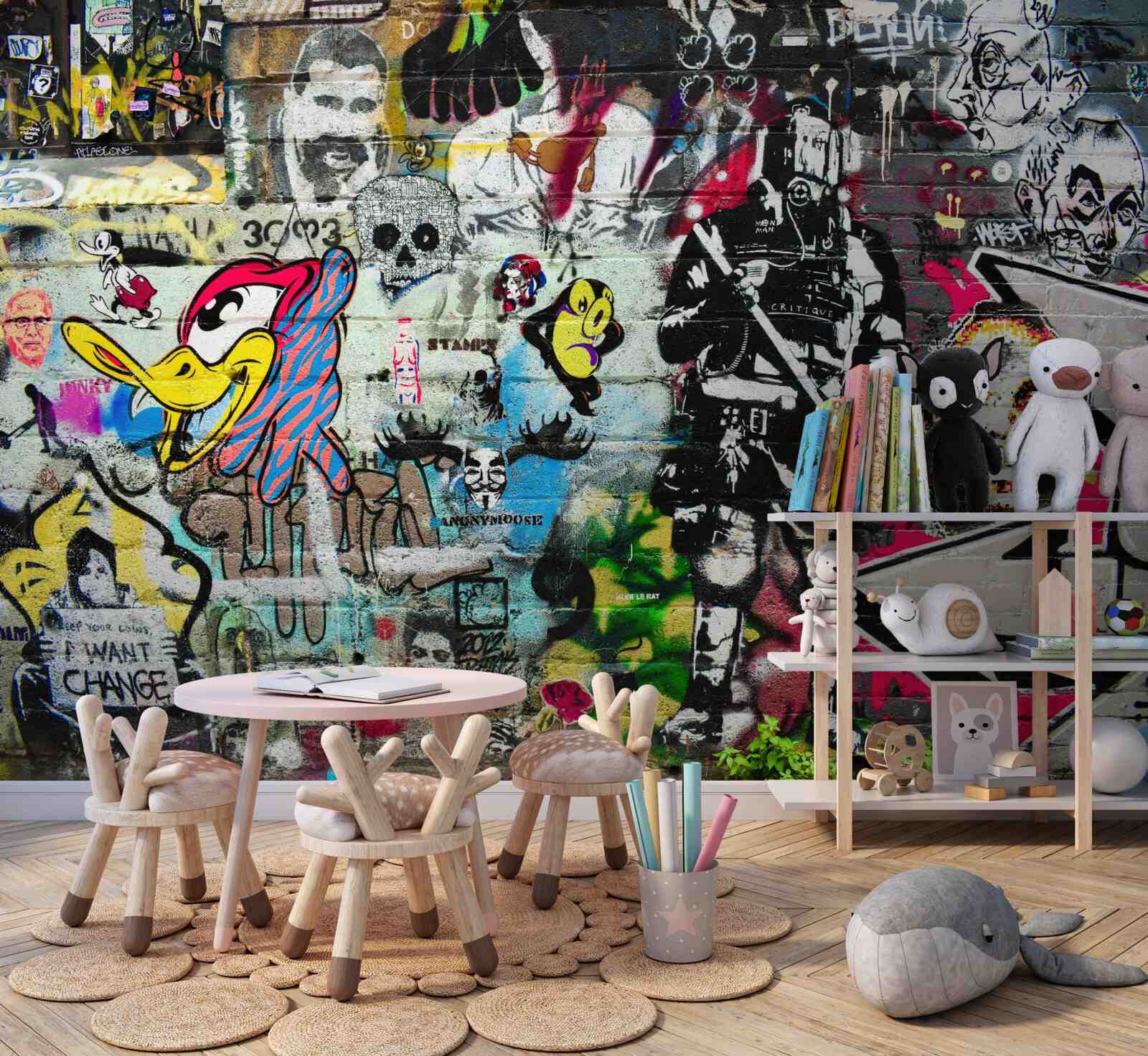 Fotobehang Muur versierd met graffiti