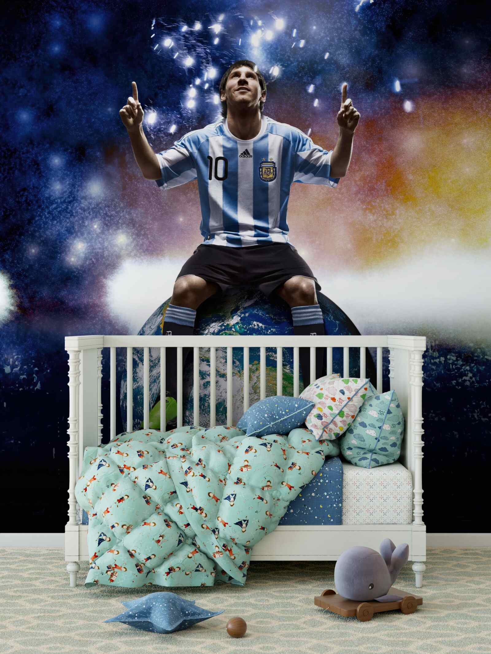 Fotobehang messi op de grond