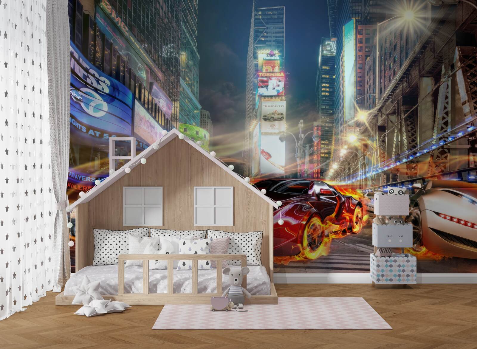 Fotobehang sportauto's op straten in de stad