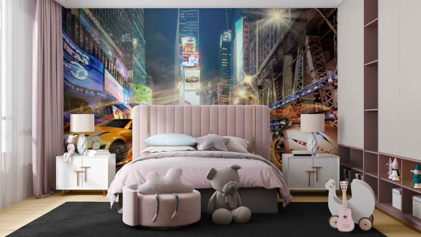 Fotobehang sportauto's op straten in de stad