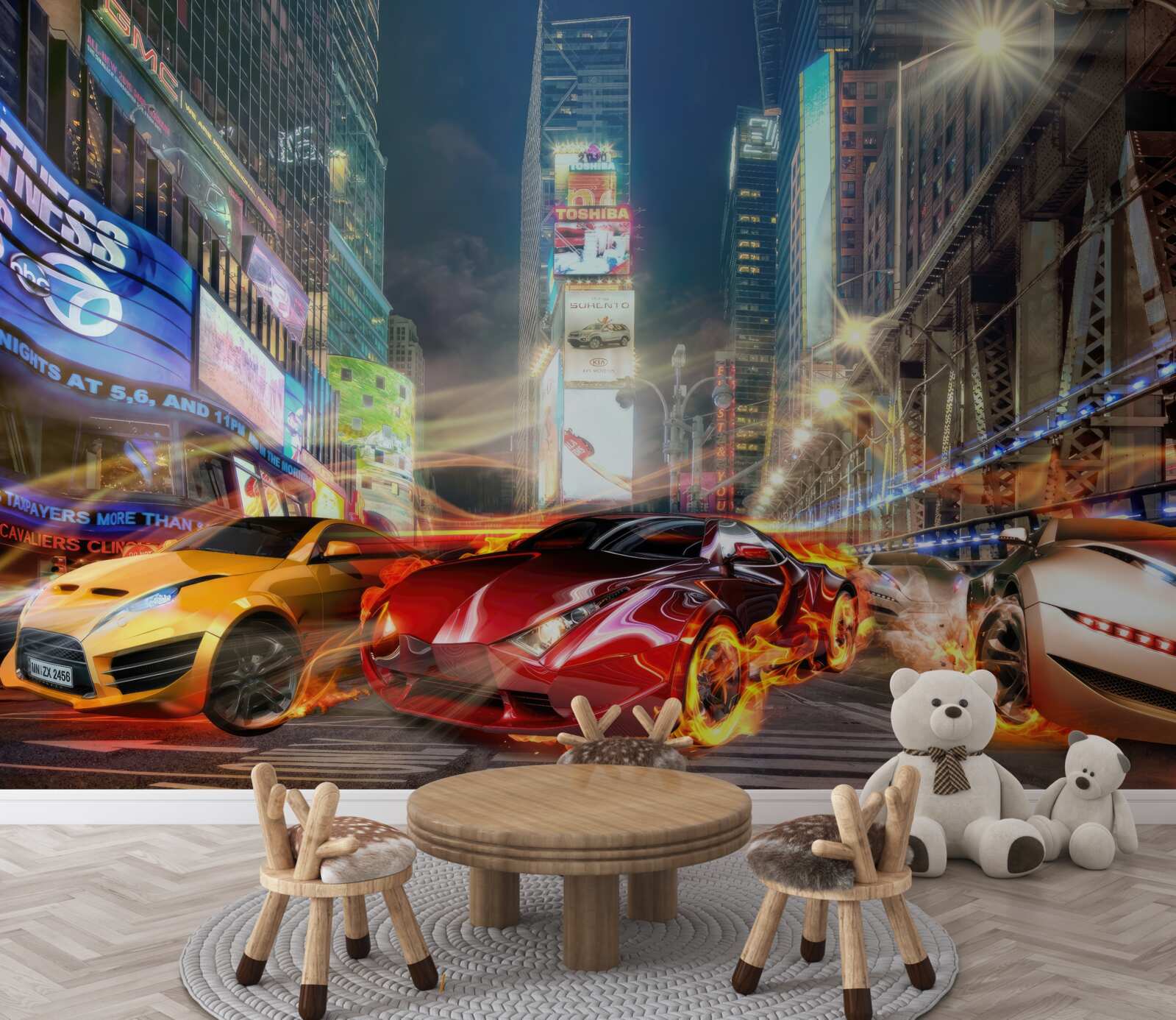 Fotobehang sportauto's op straten in de stad