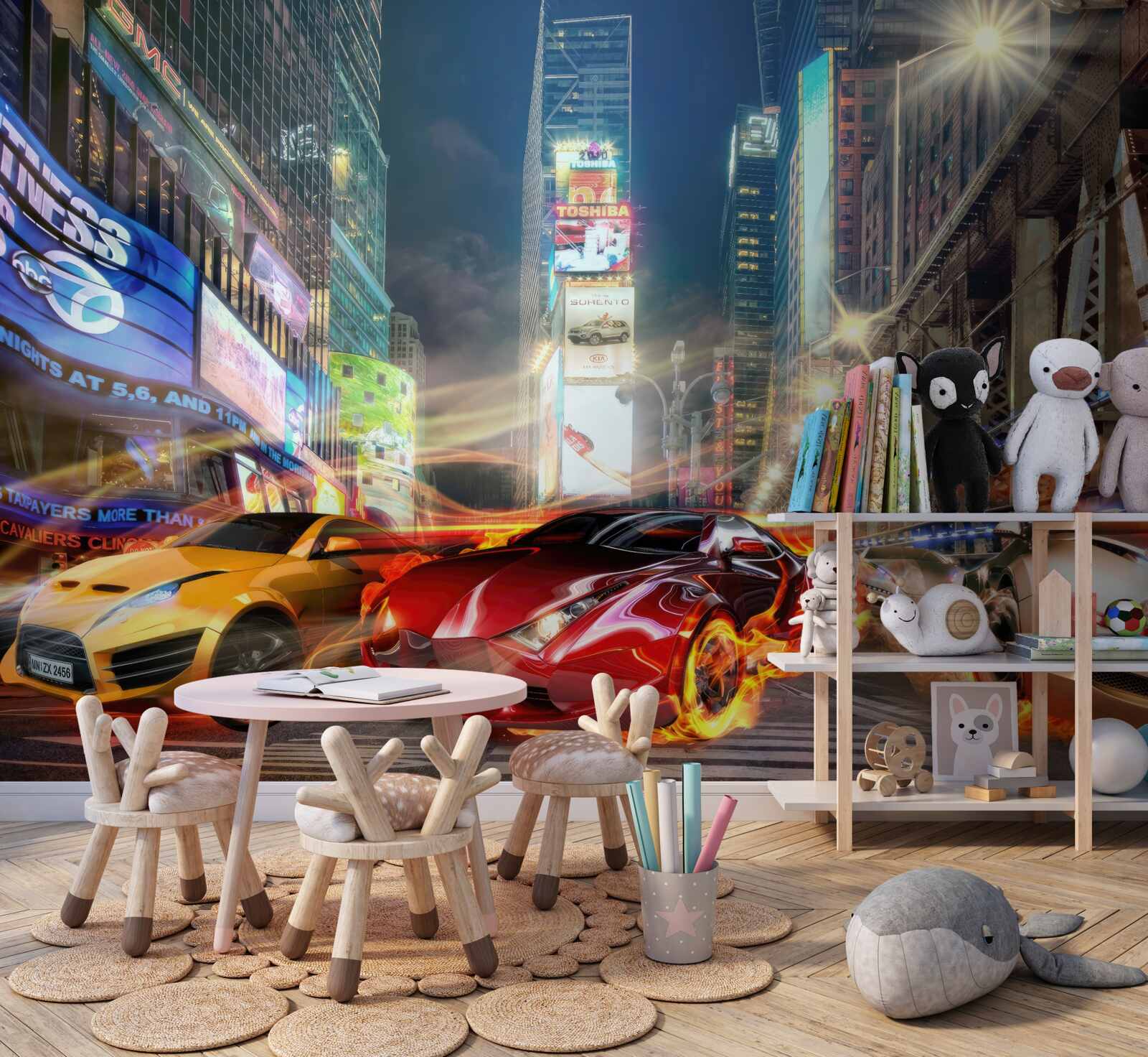 Fotobehang sportauto's op straten in de stad