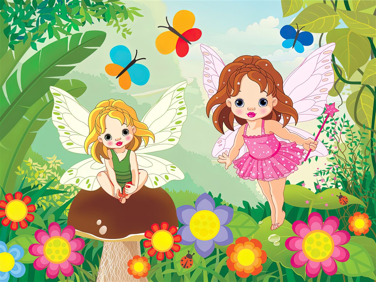 Fotobehang feeënmeisjes in het bos