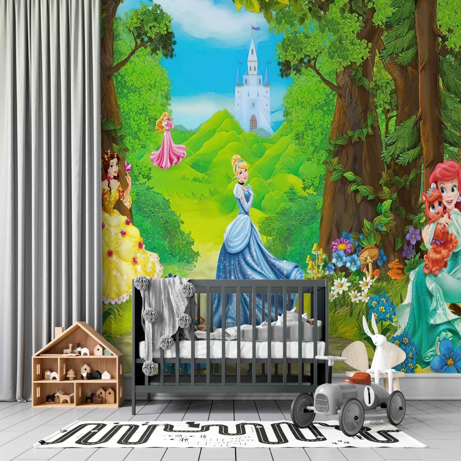 Fotobehang disney tekenfilm prinsessen maken een wandeling in het bos