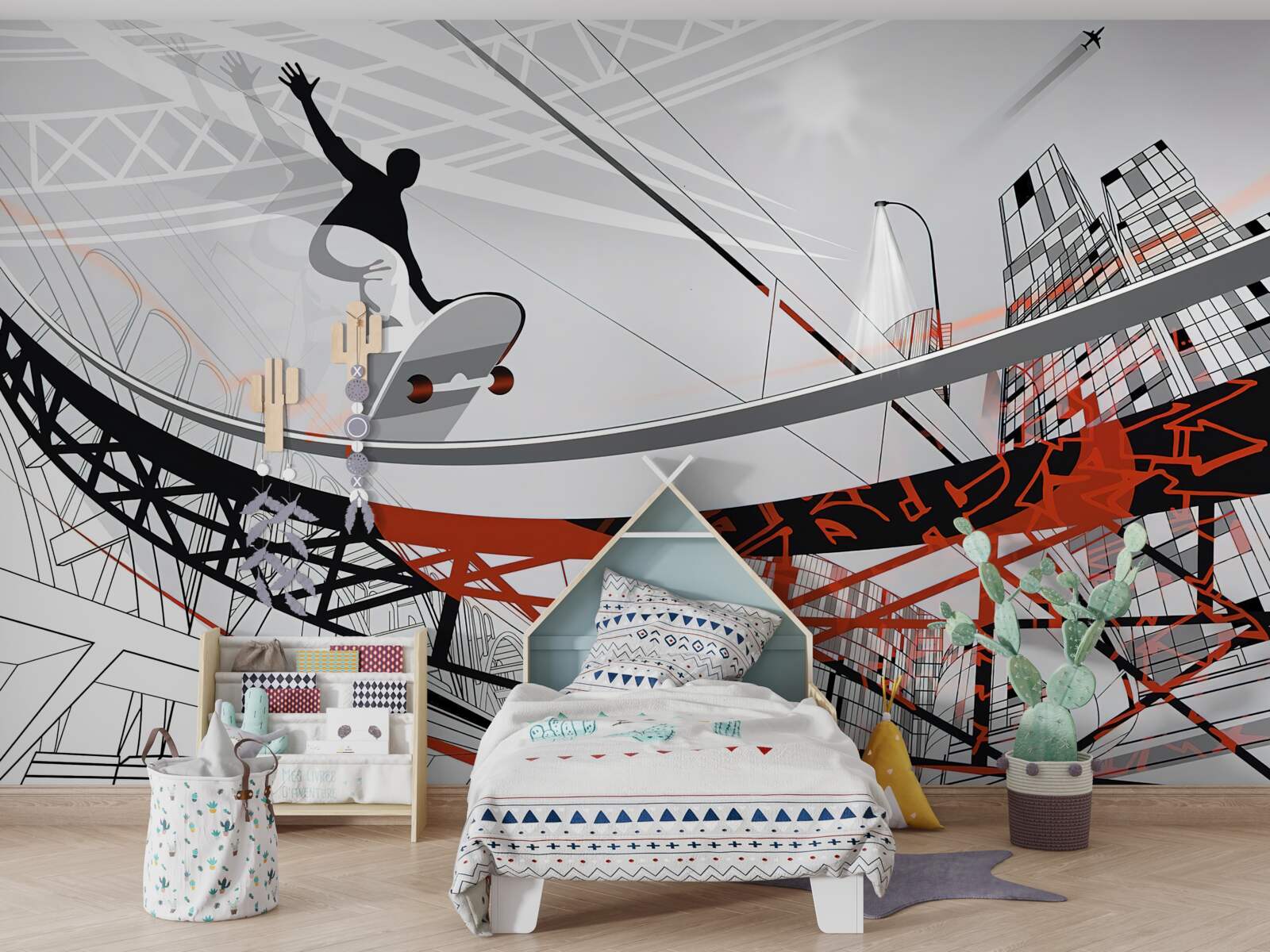 Fotobehang jonge man skateboardend