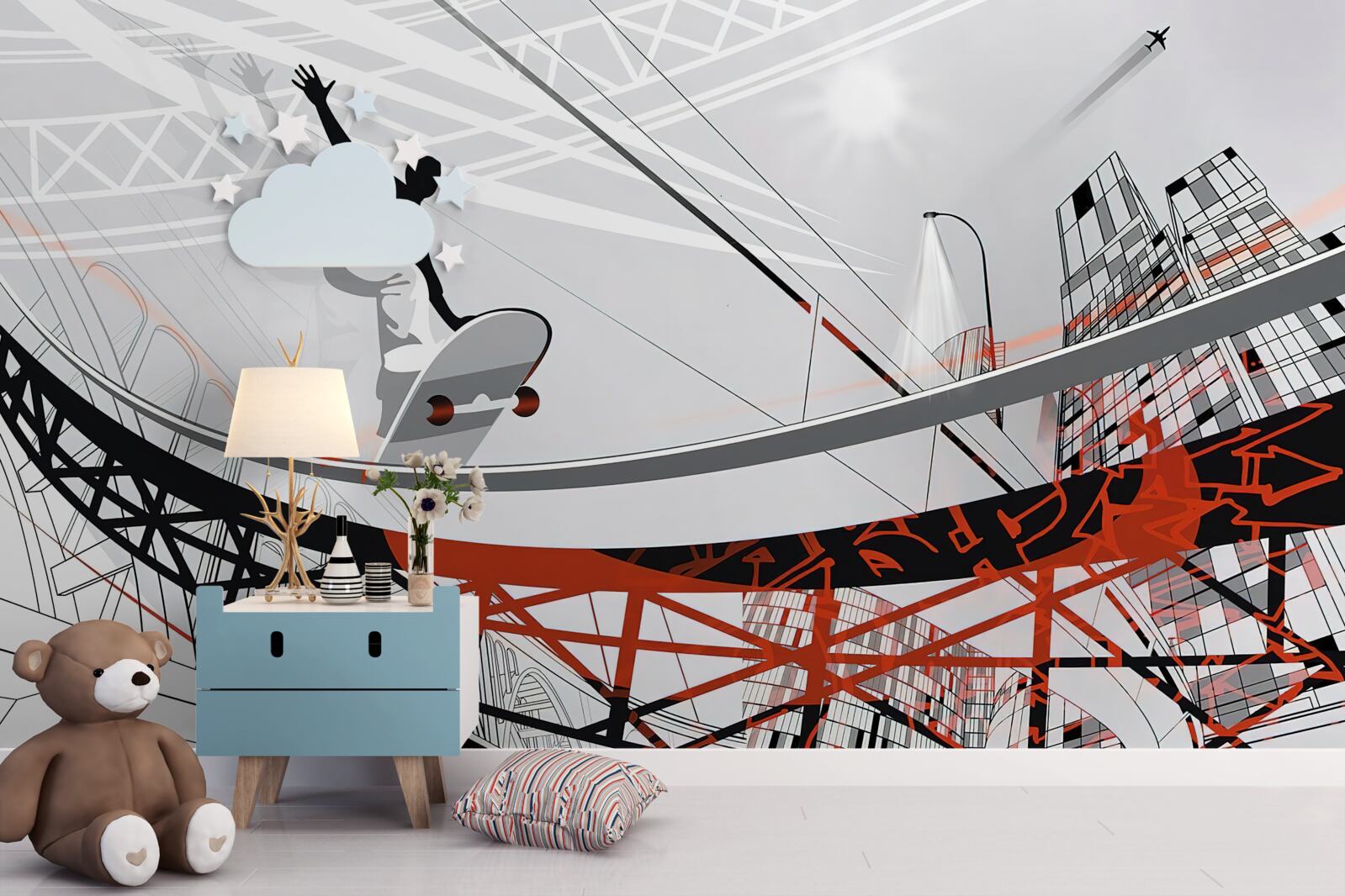 Fotobehang jonge man skateboardend