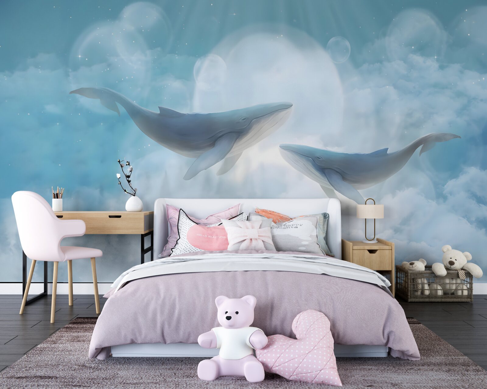 Fotobehang walvissen glijden over het mistige bos