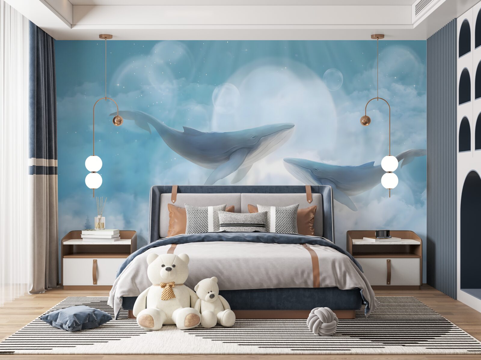 Fotobehang walvissen glijden over het mistige bos