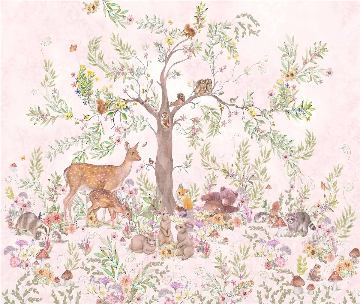 Fotobehang er zijn dieren onder de boom