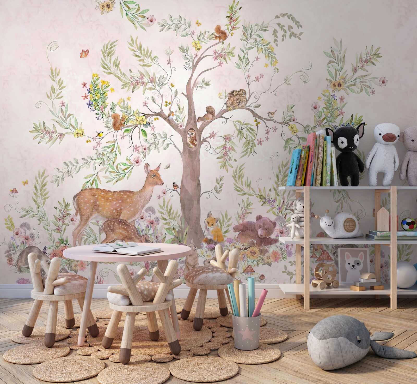 Fotobehang er zijn dieren onder de boom