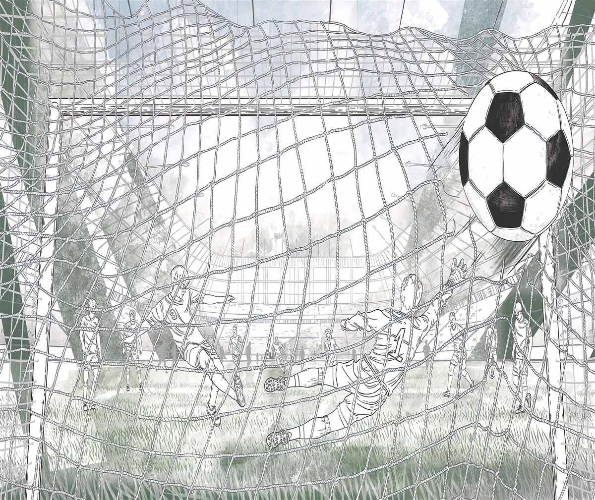 Fotobehang Overzichten van spelers op het veld